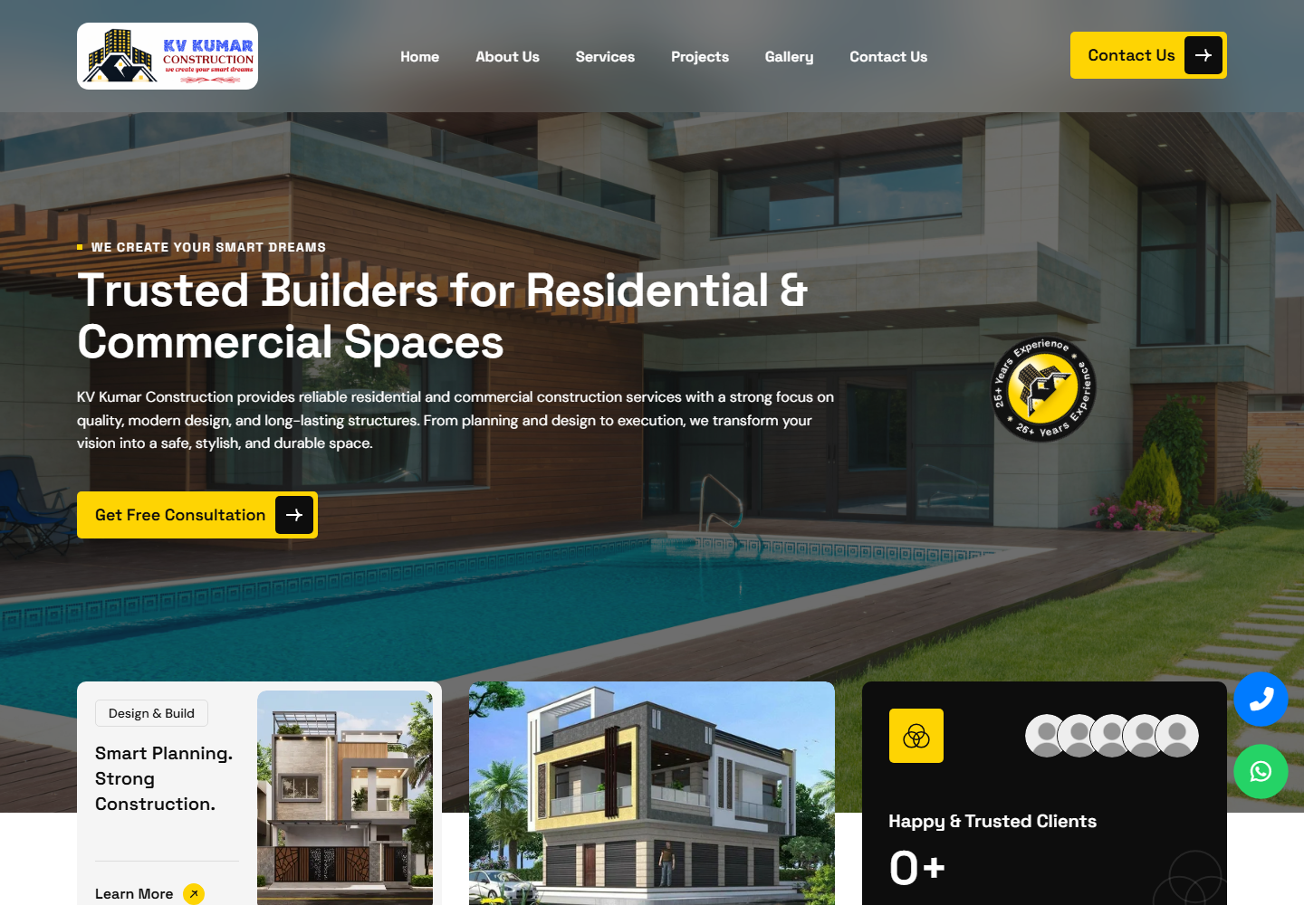KV Kumar Construction website screenshot